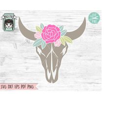 Cow Skull with Flowers SVG file, Cow Skull svg file, Flower Cow Skull svg, Floral Cow Skull cut file, Southwest, Boho, l