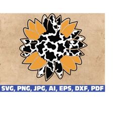 sunflower cow svg, sunflower svg, sunflower clipart, sunflower cow print png svg, farm svg, sunflower png, cowgirl svg,