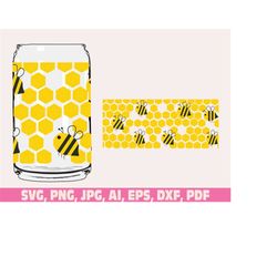 honey comb glass wrap svg png, can glass wrap, honey comb glass wrap svg, 16oz full wrap svg, can glass svg, iced coffee