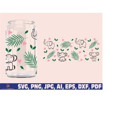 monstera leaves glass wrap svg, paw glass wrap svg png, can glass wrap, 16oz full wrap svg, can glass , coffee can glass