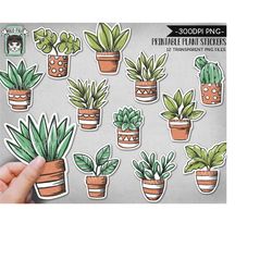 Printable Plants Sticker Files Png File, Potted Plants Illustrations, Planner Sticker File, Cactus Planters, Plant Lover