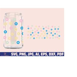 flowers glass wrap svg png, can glass wrap, flower glass wrap svg, 16oz full wrap svg, can glass svg, daisy coffee glass