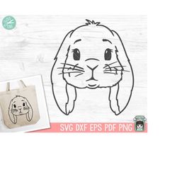 Bunny SVG, Easter Bunny SVG, Happy Easter svg, Lop Rabbit SVG Cut file, Floppy Ear Bunny svg, Animal Face svg, Spring pn