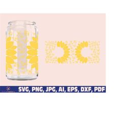 sunflower glass wrap svg png, can glass wrap, libbey glass svg, libby glass can svg, 16oz full wrap svg, can glass svg,