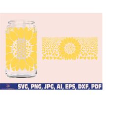 Sunflower glass wrap svg png, can glass wrap, libbey glass svg, libby glass can svg, 16oz Full Wrap Svg, Can Glass Svg,