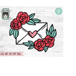 Envelope SVG Cut File, Valentines Day svg, Love Letter SVG file, Envelope Flowers svg, Valentines Cut File, Wedding Card