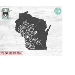 Wisconsin svg file, Wisconsin Silhouette svg file, Floral Wisconsin svg, Wisconsin Flowers, Wisconsin cut file, Floral S