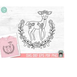 Deer SVG, Cute Deer svg, cute deer clip art, cute deer vector, deer cut file, Wreath, svg, dxf, pdf, png