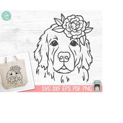 Dog SVG file, Floral Dog SVG, Dog with Flowers svg cut file, Floral Golden Retriever svg, Animal Face Floral Crown, Dog