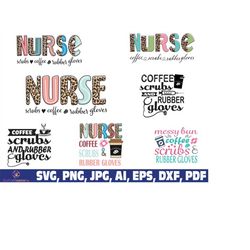 Nurse Coffee Scrubs Rubber Gloves svg png, nurse png, Nurse Sublimation Design PNG, leopard nurse png,