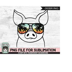 Pig Sunglasses SUBLIMATION designs png, Pig png, Sunset Sunglasses PNG file, Palm Tree glasses, Beach Vacation png, Summ