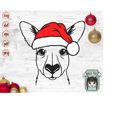 Kangaroo Santa hat svg file, Kangaroo with Hat svg, Christmas svg file, Kangaroo svg, Christmas cut file, Christmas Sant