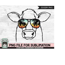 Cow Sunglasses SUBLIMATION designs png, Cow png, Sunset Sunglasses PNG file, Palm Tree glasses, Beach Vacation png, Summ