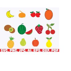 Fruits SVG, Summer Fruit Svg, Cherry svg, Lemon SVG, Orange Svg, Pineapple Svg, Summer Svg, Apple Svg, Cricut, Silhouett