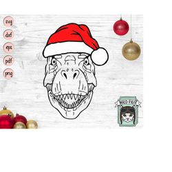 Dinosaur Santa hat svg file, Trex with Hat svg, Christmas svg, Dinosaur svg, Christmas cut file, Christmas Animals svg,