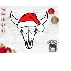 Cow Skull Santa hat svg file, Skull with Hat svg, Christmas svg file, Bull Skull svg file, Christmas cut file, Christmas