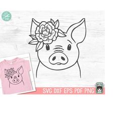 Pig SVG file, Pig with Flower Crown SVG, Pig cut file, Animal Face, Floral Crown, Pig with Flowers, Cute Pig svg, Farm A