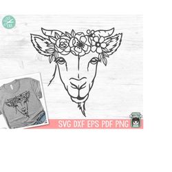 Floral Goat SVG file, Goat with Flower Crown SVG, Goat cut file, Animal Face, Floral Crown, Farm Animals, I love goats s