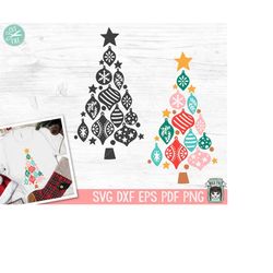 Ornament Christmas Tree SVG file, Retro Christmas SVG File, Vintage Ornament Tree Cut File, Colorful Ornament Christmas