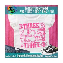 3rd Birthday Collage SVG, Third, baby svg, Third birthday, Girl Party, Kid Design, Three Year Old, Typography, Words, Si
