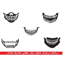 Halloween scary teeth face mask design svg, SVG Vector Digital File, Eps, Ai, Pdf, Dxf, Png Vector Instant Download Cric