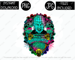 Hellraiser, Welcome To Labyrinth, Neon Look, Scary, Horror Villain PNG & JPG Files Sublimation Iron Transfer