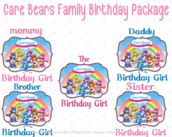 5 care bears birthday family pack, birthday girl, mom, dad, sister, brother, png and jpg files sublimation iron transfer