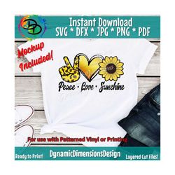 Peace Love Sunshine svg, sunflower svg, Peace Love SVG, Heart svg, Sunflowers, Flower, File pdf, jpg, png Cameo, cricut