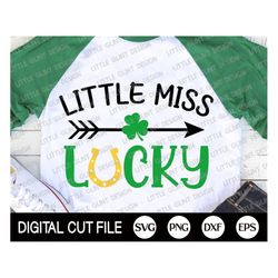 St Patricks Day Svg, Little Miss Lucky, Shamrock Svg, Clover Svg, Lucky Svg, Kids Shirt Design, Svg Files For Cricut, Si