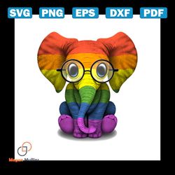 Rainbow Baby Elephant With Glasses And Gay Pride Rainbow Flag Svg