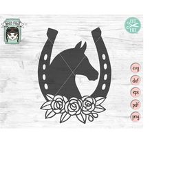 Horseshoe SVG file, Horseshoe cut file,  Horse SVG file, Horseshoe Floral, Horseshoe Flowers SVG, equestrian, horse head