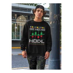 HODL Xmas Sweatshirt, Ugly Christmas Sweater, Crypto Sweatshirt, Bitcoin, Shiba Inu, Tacky Christmas Sweater For Men, St