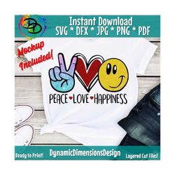 Peace Love Happiness svg, face svg, Peace Love SVG, Heart svg, Happiness, Love, Kindness, jpg, png Cameo, cricut svg, si