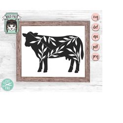 Cow SVG, Cow Silhouette SVG, Cow Cut file, Cow Leaves SVG file, Cow clipart, Farm svg file, Kitchen cut file, Farm Anima