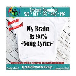 My Brain is about 80 SONG LYRICS SvG for that music lover! (svg,silhouette files,cricut explore files) Digital file to m