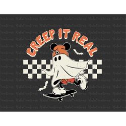 Retro Ghost Skateboarding Creep it Real Svg Png, Halloween, Trick Or Treat Svg, Spooky Vibes, Boo, Svg, Png Files For Cr