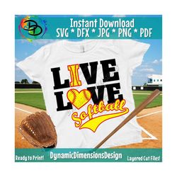 live love softball svg, softball svg, softball sublimation, softball shirt svg, cricut cut file, team, instant download