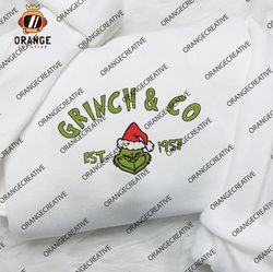 Grinch and Co Est Embroidered Shirts, Grinch Face Crewneck, Grinch Christmas Embroidered Hoodie, Christmas Sweatshirt
