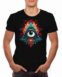 Illuminati Eye T-Shirt Men's Black Cotton Shirt Tee Top  Mens Goth Fantasy Shirts  Dark Graphic T-Shirts