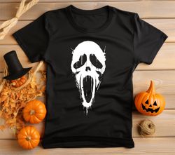 Dripping Ghost Face Graphic Print T-Shirt Shirt Unisex Halloween Shirt, Men's & Women's Fancy Dress Halloween T-Shirt