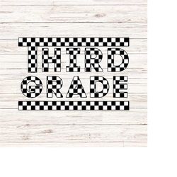 Checkered Third grade svg png, hello back to school, retro third grade, teacher, school classroom