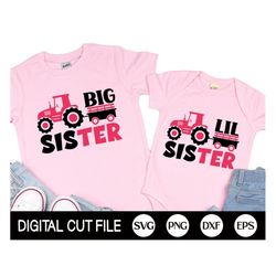 big sis svg, lil sis svg, kids shirt design, tractor, newborn baby girl, big sister, little sister svg, baby shower, svg