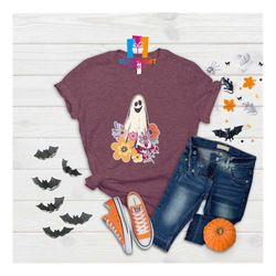 Floral Ghost T-shirt, Halloween Shirt, Halloween Party Shirts, Spooky Shirt, Floral T-shirt, Halloween Gift, Fall Shirts