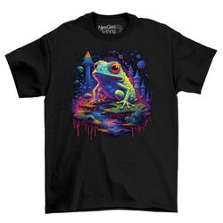 Dripping LSD Frog Psychedelic Mushroom Woods T-Shirt Tee Top Men's Black Cotton Shirt  Mens Goth Fantasy Shirts  Dark Gr