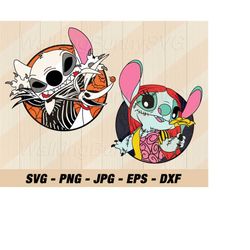 Cartoon Character Jack Sally Svg Png, Layered Halloween Jack Sally Svg, The Nightmare Before Christmas Svg Files For Cri
