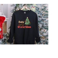 Black Retro Holly Jolly Christmas Sweatshirt, Retro Holiday Season Outfit