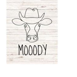 Western Moody Cow Art Country Cowboy Hat SVG/PNG Digital Files Download Instant Template Seamless Clip Art Transparent B