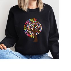 Think Happy Thoughts Sweater, Happy thoughts jumper, positive mental health sweatshirt, positive top for women.