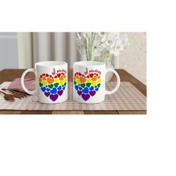 Rainbow Hearts lovewins Pride 11oz Mug, LGBTQIA Supporter Cup, Pride Month, gay pride.