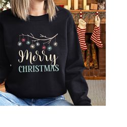 Soft Coloured Merry Christmas Sweatshirt for women, Christmas Sweater for Men, Merry Christmas Branch and baubles soft t